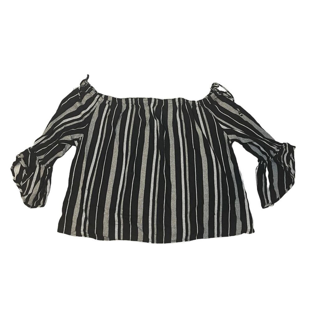 Lane Bryant Off the Shoulder 3/4 Sleeve Black and White Stripe Top Size 18/20